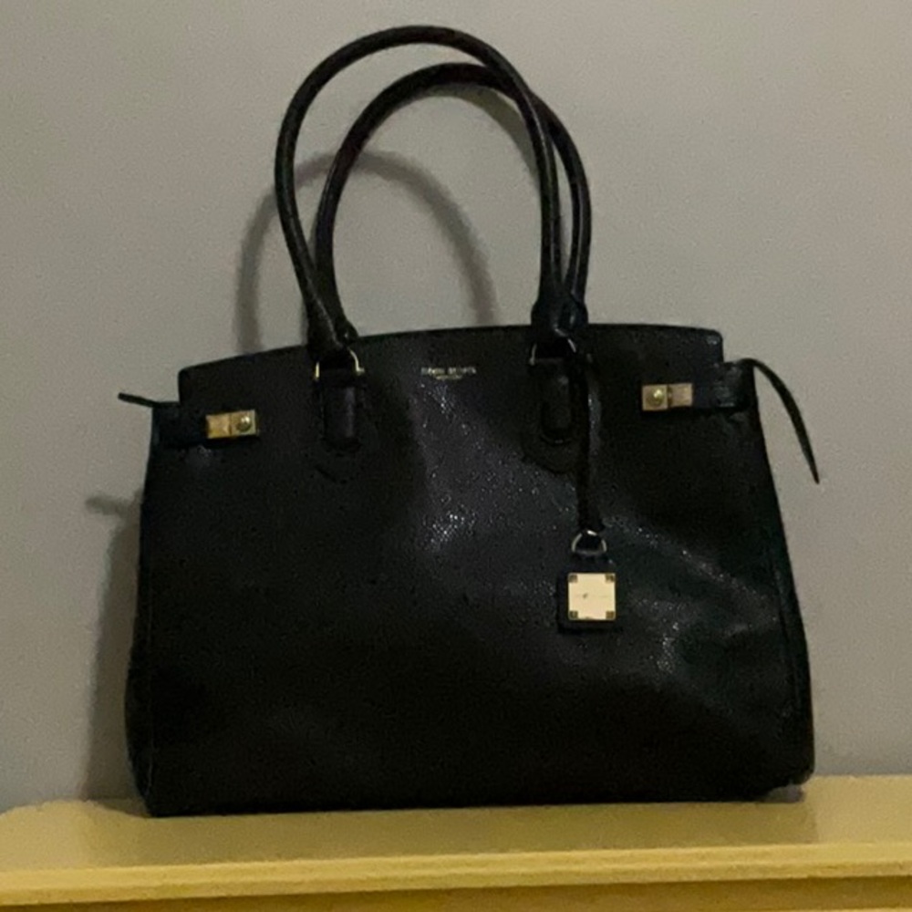 Henri Bendel Black Leather Tote Handbag Vintage Y2K